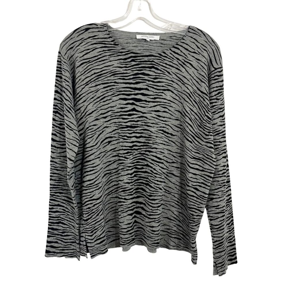 Gerard Darel Gray Zebra Crewneck Pullover Sweater Wool Cashmere Size 3, Large